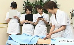 Subtitled CFNM Japanese handjob spa group demonstration