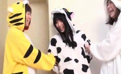 Subtitled Japanese group cosplay wardrobe malfunction