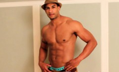 Ebony Gay Muscle Hunk Tugs His Dong