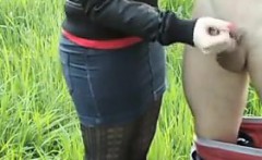 Russian Gives A Nice Handjob Outdoors