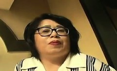 Chunky Japanese housewife with glasses is yearning for a de