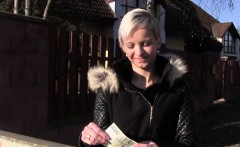 Euro blonde bangs huge cock for money