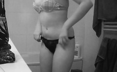 just pregnant Annie Andre in shower black string hidden cam