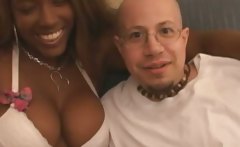 Black slut sucks white guys cock