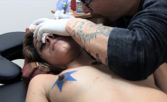 Amina Sky gets a face tattoo while completely nude