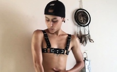 Skinny latino having solo masturbation