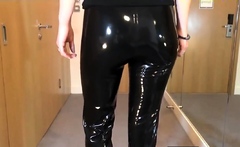 Sexy Latex Liquid Leggings with Red Stilettos Fetish