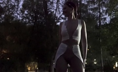 Jeny Smith tests her new suit. Flashing in public