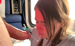 Girlfriend shows good time on a public train.