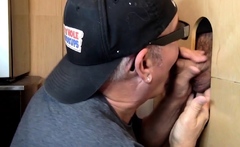 DILF mature sucking off gloryhole shaft