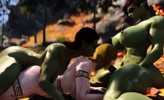 Muscular futanari orcs fuck Juicy Curvy Warrior