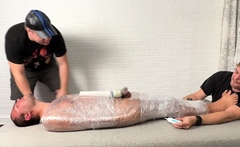 Matt And Ryder Stimulate Tickles On Mummified Pup Saki