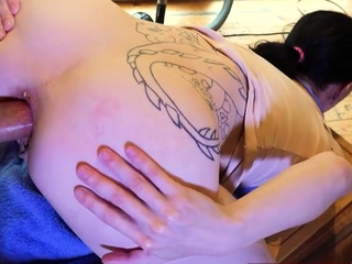 Ugly skinny housewife wants anal in the kitchen