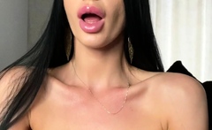 Busty babe playing with her big boobs