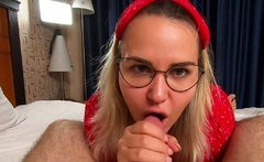 Cute Blonde Teen's POV Christmas Blowjob