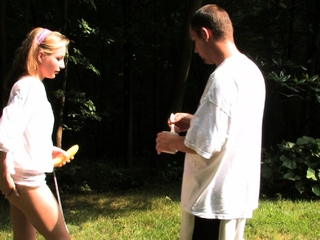 Busty blonde babe outdoor flash for cash