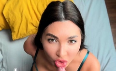 Step sibling hook-up with cum in mouth - her twat is the