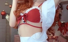 Amateur redhead masturbates then gives a blowjob