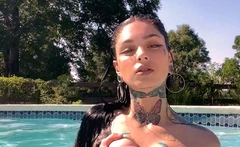 Hot brunette big boobs toying pink pussy