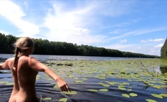 Naked Blonde Swimmer in the Lake