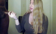 Amateur wife gives an interracial cuckold handjob