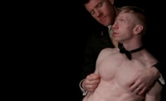 Innocent twink takes two DILF dicks